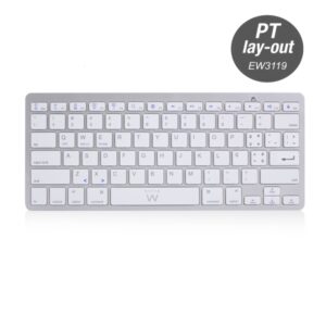 Ewent Teclado de Viaje - Modo Ahorro de Energia - Bluetooth 3.0 - Disposicion Portuguesa QWERTY PT - Alcance hasta 10m - Color Plata/Blanco