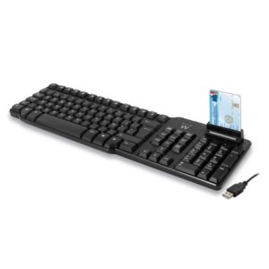 Ewent Teclado con Cable USB - Lector de Tarjetas Inteligentes - Cable de 1.5m - Disposicion Italiana QWERTY IT - Plastico ABS - Color Negro
