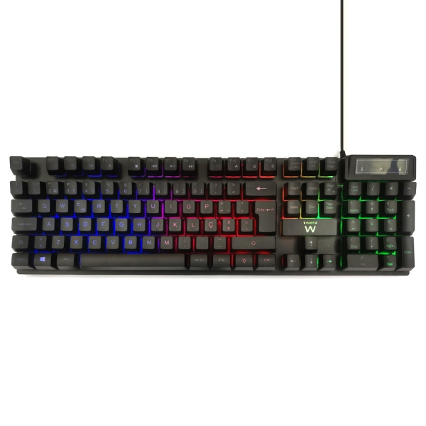 Ewent Teclado Gaming de Membrana - Iluminacion RGB - Disposicion Portuguesa QWERTY PT - Cable de 1.5m - 12 Teclas Multimedia - Color Negro
