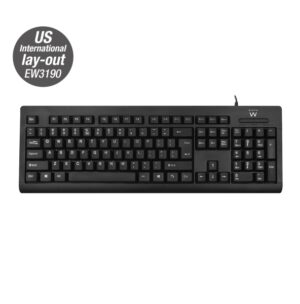 Ewent Teclado con Cable USB - Perfil Delgado - Patas Ajustables - Disposicion Inglesa QWERTY US - Cable de 1.35m - Color Negro