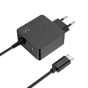 Ewent Cargador de Pared USB-C de 45W - Power Delivery - USB-A Extra - Cable de 1.5m - Proteccion Electrica - Color Negro