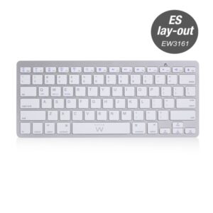 Ewent Teclado Inalambrico - 2x Baterias AAA - Disposicion QWERTY ES - Ultradelgado - Bluetooth - Color Plata/Blanco