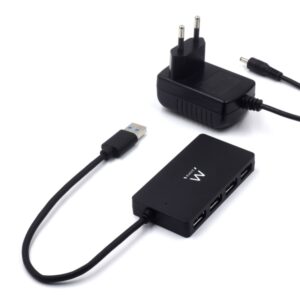 Ewent Hub USB 4 en 1 - Alimentacion Externa - USB 3.2 Gen1 - Cable de 52.5cm - Color Negro