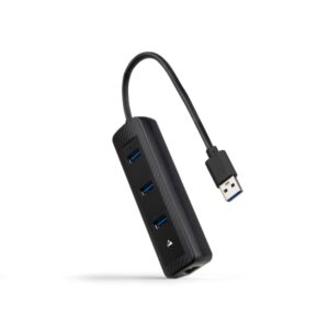 Nanocable Adaptador de Red USB 3.0 a Ethernet Gigabit 10/100/1000 Mbps - Hub 3xUSB-A 3.0 - 15cm - Color Negro