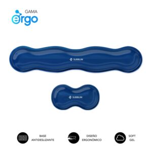 Subblim Pack Ergo Crystal Flex Reposamuñecas para Teclado y Raton - Gel Refrigerante Autoajustable - Diseño Ondulado Ergonomico - Base Antideslizante - Color Azul