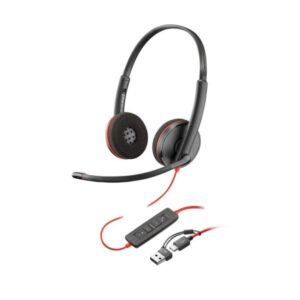 Plantronics/Poly Blackwire 3220 USB-C Auriculares con Microfono - Almohadillas Acolchadas - Controles en Cable - Adaptador USB-A - Color Negro