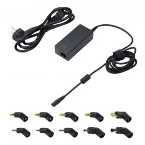 Ewent Cargador Universal para Portatil de 65W - 10 Clavijas Intercambiables - Automatico - Gestion Inteligente de Corriente - Color Negro