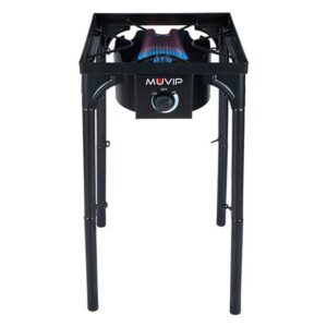 Muvip MV0633 Fogon de Gas Alta Potencia - Quemador de Hierro Fundido - Potencia 4,6kW - Estructura Reforzada  - Llave de Regulacion de Gas - Proteccion de Llama Contra el Viento - Color Negro