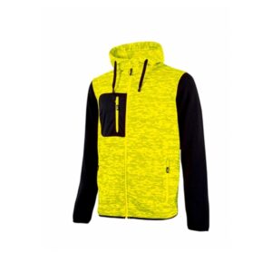 Upower Rainbow Sudadera con Cremallera - Talla 2XL - Interior de Forro Polar, Cuello Alto, Capuchon Ajustable, Bolsillos con Cremallera, Proteccion DPI1 - Color Amarillo Fluorescente