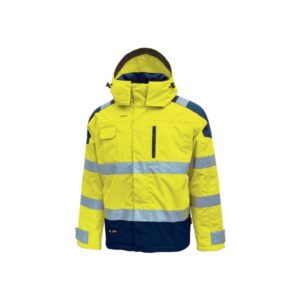 Upower Defender Parka Anti-Lluvia Impermeable y Transpirable - Talla 2XL - Reflectantes en Busto y Mangas, Bolsillo Multimedia con Free Sound, Capucha Desmontable, Proteccion DPI3 - Color Amarillo Fluorescente