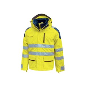 Upower Backer Parka Impermeable y Transpirable - Talla 2XL - Detalles Reflectantes, Multiples Bolsillos Funcionales, Capucha Ajustable y Desmontable, Proteccion DPI3, Diseño Resistente - Color Amarillo Fluorescente