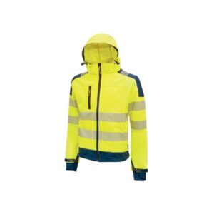 Upower Miky Chaqueta Softshell - Talla 2XL - Transpirable, Elastica, Cortaviento, Repelente al Agua, Capucha Desmontable, Bolsillos con Cremallera, Detalles Reflectantes, Proteccion DPI2 - Color Amarillo Fluorescente