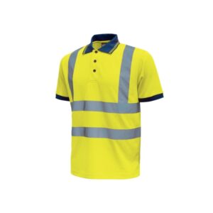 Upower Neon Polo de Manga Corta con Detalles Reflectantes - Talla 2XL - Cuello Tres Botones, Banda para el Sudor, Ventilaciones Laterales, Proteccion DPI2, Transpirable - Color Amarillo Fluorescente