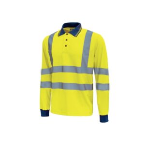 Upower Shine Polo de Manga Larga con Detalles Reflectantes - Talla 2XL - Cuello Cerrado Tres Botones, Ventilaciones Laterales, Banda para el Sudor, Proteccion DPI3, Alta Durabilidad - Color Amarillo Fluorescente