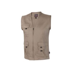 Upower Chica Chaleco Multibolsillos Algodon Elastico - Talla 2XL - Cierre Cremallera Frontal, Bolsillos Multifuncionales con Solapa y Velcro, Espacio Personalizacion Pecho Derecho - Color Arena