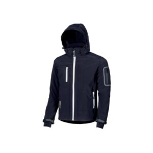 Upower Metropolis Soft Shell de Trabajo - Talla 2XL - Tejido Elastico Cortavientos, Transpirable, Resistente al Agua, Bolsillos Termicos, Capucha Desmontable, Proteccion DPI1 - Color Azul Marino