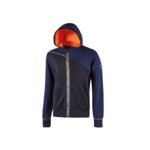 Upower Jupiter Sudadera de Trabajo - Talla 2XL - Cremallera Impermeable, Capucha Ajustable, Bolsillos Practicos, Piping Fluo, Puños Elasticos, Proteccion DPI1 - Color Azul Marino