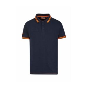 Upower Way Polo Hombre Manga Corta - Talla 2XL - Algodon Stretch, Ajuste Slim Fit, Ribetes en Contraste, Cierre Tres Botones, Aberturas Laterales, Proteccion DPI1 - Color Azul Marino