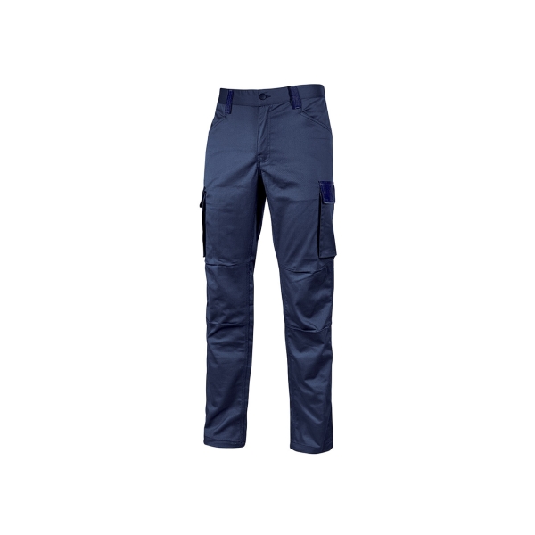 Upower Crazy Pantalones Cargo Stretch - Talla 2XL - Bolsillos Multifuncionales, Detalles Reflectantes, Cinturilla Elastica, Rodillas Preformadas, Proteccion DPI1, Ajuste Slim-Fit - Color Azul Oscuro Westlake