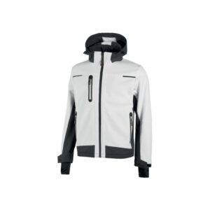 Upower Space Chaqueta Softshell Impermeable - Talla 2XL - Transpirable, a Prueba de Viento, Forro Micropolar, Capucha Desmontable, Bolsillos Avanzados, Proteccion DPI1 - Color Blanco