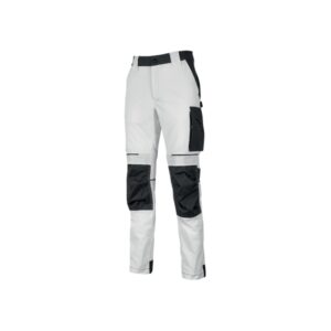 Upower Atom Pantalon de Trabajo - Talla 2XL - Repelente al Agua, Transpirable, Secado Rapido, Bolsillos Multifuncionales, Protector de Rodilla Certificado, Cintura Elastica Ajustable - Color Blanco
