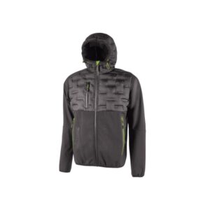 Upower Spock Chaqueta Hibrida Transpirable y Antiviento - Talla 2XL - Versatil, Cremallera Impermeable, Capucha Ajustable, Acolchado sin Costuras, Bolsillos Fluorescentes, Proteccion DPI1 - Color Gris Asfalto