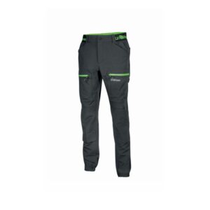 Upower Horizon Pantalones de Trabajo Elasticos - Talla 2XL - Corte Jogging, Impermeables, Transpirables, Secado Rapido, Multibolsillo, Proteccion Lumbar, Cinta Reflectante, DPI1 - Color Gris Asfalto Verdoso