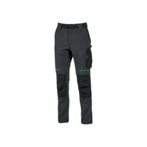 Upower Atom Pantalon de Tejido Elastico - Talla 2XL - Resistente al Agua, Transpirable, Secado Rapido, Bolsillos Multifuncionales, Proteccion Lumbar, Rodilleras Certificadas PPE CAT.1 - Color Gris Asfalto Verdoso