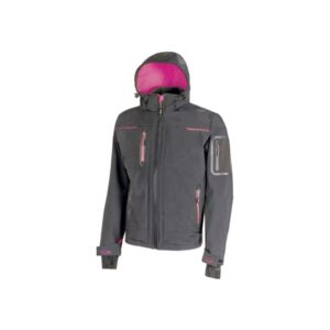 Upower Space Lady Chaqueta Softshell - Talla 2XL - Membrana U-Tex, Impermeable, a Prueba de Viento, Transpirable, Forro Micropolar, Capucha Desmontable, Bolsillos Avanzados, Proteccion DPI1 - Color Gris Fucsia