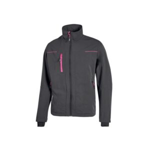 Upower Pluton Lady Chaqueta de Tela Resistente - Talla 2XL - Suave, Repelente al Agua, Transpirable, Secado Rapido, Multiples Bolsillos, Capuchon Retractil, Puños a Prueba de Viento, Proteccion DPI1 - Color Gris Fucsia