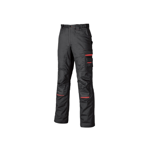 Upower Nimble Pantalon de Trabajo en Sarga de Polialgodon - Talla 44 - Multiples Bolsillos, Refuerzos en Rodilleras, Cintura Elastica, Proteccion DPI1, Cierre Cremallera y Boton Resistente - Color Gris Meteorito