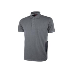 Upower Gap Polo de Manga Corta en Algodon Pique - Talla 2XL - Corte Ajustado, Cuello con Tres Botones, Banda Anti Sudor, Bolsillo Practico, Cinta Reflex, Proteccion DPI1 - Color Gris Meteorito