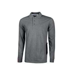 Upower Live Polo de Manga Larga - Talla 2XL - Algodon Pique, Corte Ajustado, Cuello Acanalado, Bolsillo con Tachuela, Cinta Reflex, Proteccion DPI1 - Color Gris Meteorito