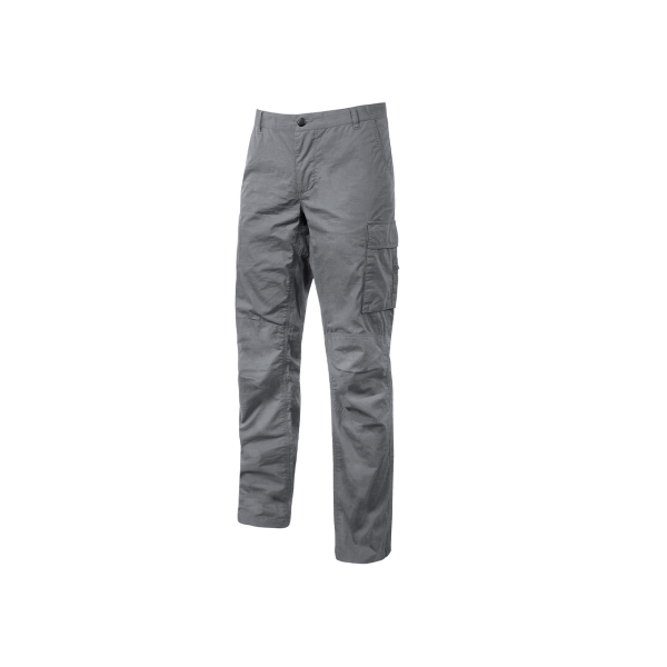 Upower Ocean Pantalon de Trabajo en Algodon Elastico - Talla 2XL - Bolsillos Multifuncionales, Cierre Resistente, Refuerzo en Rodillas, Cinta Reflex, Ajuste Slim Fit, Proteccion DPI1 - Color Gris Oscuro