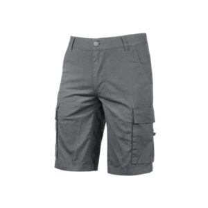 Upower Summer Bermuda Cargo de Algodon Elastico - Talla 2XL - Ajuste Slim-Fit, Bolsillos Multifuncionales, Triple Costura, Boton Antiarañazos, Proteccion DPI1 - Color Gris Oscuro
