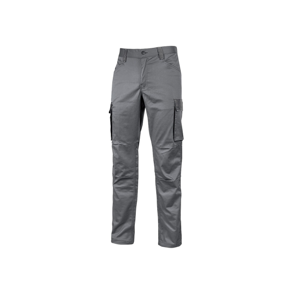 Upower Crazy Pantalones Cargo Stretch - Talla 2XL - Bolsillos Multifuncionales, Detalles Reflectantes, Cinturilla Elastica, Rodillas Preformadas, Proteccion DPI1, Ajuste Slim-Fit - Color Gris Oscuro