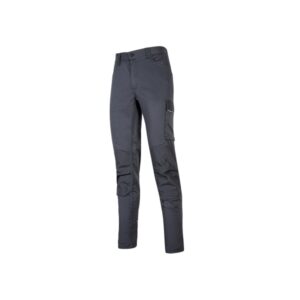 Upower Meek Pantalones Cargo Stretch - Talla 2XL - Bolsillos Multifuncionales, Refuerzos Poli-Oxford, Cinturilla Elastica, Perfiles Reflectantes, Proteccion Inferior, Slim-Fit, DPI1 - Color Gris Oscuro