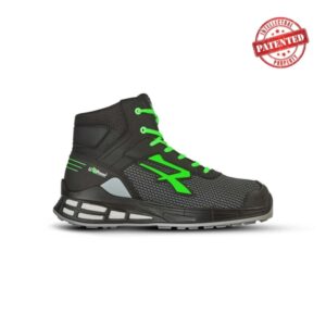 Upower Barret S ESD Calzado de Seguridad Innovador - Talla 35 - Forro de Piel de Becerro, Plantilla Anatomica, Puntera AirToe Aluminium, Proteccion S3S CI FO SR - Color Gris Oscuro/Verde