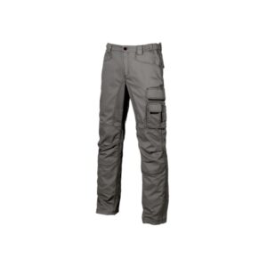 Upower Smile Pantalones de Trabajo en Algodon Elastico - Talla 44 - Multiples Bolsillos, Cierre Cremallera y Boton Resistente, Refuerzos, Ajuste Slim Fit, Proteccion DPI1 - Color Gris Piedra