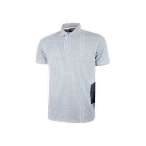 Upower Gap Polo de Manga Corta en Algodon Pique - Talla 2XL - Corte Ajustado, Cuello con Tres Botones, Banda Anti Sudor, Bolsillo Izquierdo, Cinta Reflex, Proteccion DPI1 - Color Gris Plateado