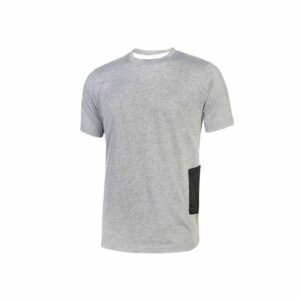 Upower Road Camiseta de Manga Corta Polycotton - Talla 2XL - Slim-Fit, Cuello Acanalado Elastico, Bolsillo Celular, Cinta Reflex, Proteccion DPI1 - Color Gris Plateado