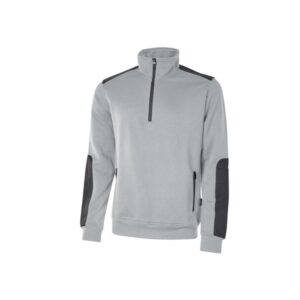 Upower Cushy Sudadera Cepillada con Media Cremallera - Talla 2XL - Cuello Alto, Bolsillos Laterales con Cremallera, Refuerzos Antidesgaste, Insertos Reflectantes - Color Gris Plateado
