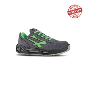 Upower Point Carpet S ESD Calzado de Seguridad Bajos - Talla 35 - Parte Superior de Nailon Ultraflexible y Gamuza Suave, Puntera de Aluminio, Antiarrugas, Antideslizante, Proteccion S1PS FO SR - Color Gris/Verde