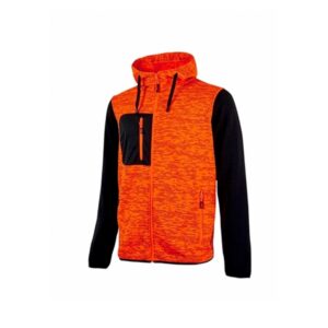 Upower Rainbow Sudadera con Forro Polar - Talla 2XL - Cuello Alto, Cremallera Central, Capuchon Ajustable, Bolsillo Pecho con Cremallera, Proteccion DPI1, Logo Distintivo en Brazo - Color Naranja Fluorescente