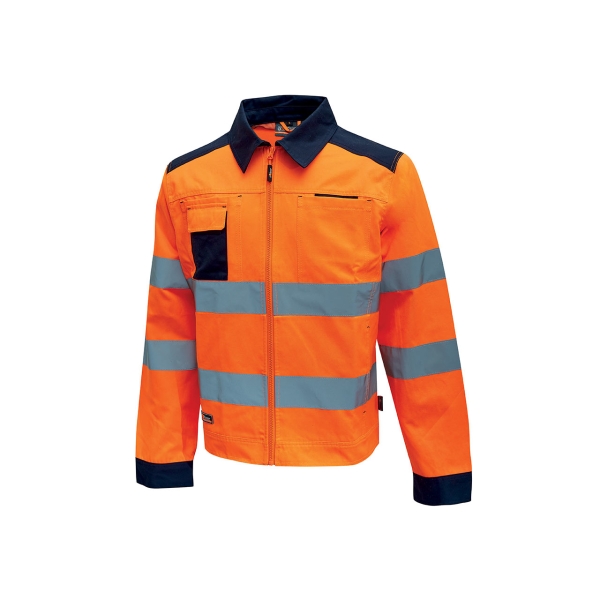 Upower Glare Chaqueta Funcional con Bolsillos Multifuncionales - Talla 2XL - Puños Ajustables, Rayas Reflectantes, Triple Costuras, Proteccion DPI2, Certificacion CE - Color Naranja Fluorescente
