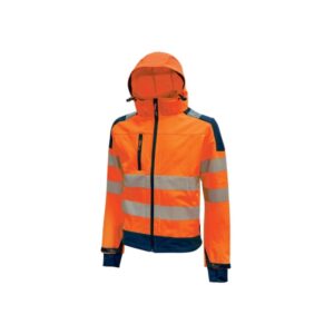 Upower Miky Chaqueta Softshell - Talla 2XL - Transpirable, Elastica, Cortaviento, Repelente al Agua, Capucha Desmontable, Bolsillos con Cremallera, Detalles Reflectantes, Proteccion DPI2 - Color Naranja Fluorescente