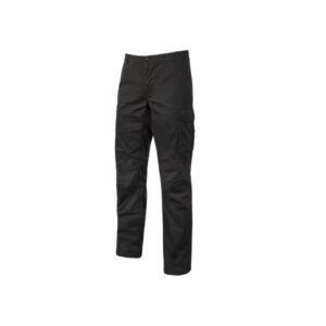 Upower Ocean Pantalon de Trabajo en Algodon Elastico - Talla 2XL - Multiples Bolsillos, Cierre con Cremallera, Refuerzo en Rodillas, Cinta Reflex, Ajuste Slim Fit, Proteccion DPI1 - Color Negro Carbon