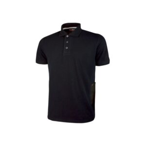Upower Gap Polo de Manga Corta en Algodon Pique - Talla 2XL - Corte Ajustado, Cuello Acanalado, Banda Anti Sudor, Bolsillo Practico, Cinta Reflectante, Proteccion DPI1 - Color Negro Carbon