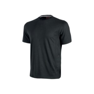 Upower Road Camiseta de Manga Corta Polycotton - Talla 2XL - Slim-Fit, Cuello Acanalado, Bolsillo Celular, Cinta Reflex, Proteccion DPI1 - Color Negro Carbon