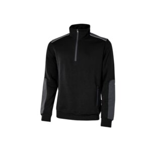 Upower Cushy Sudadera Cepillada con Media Cremallera - Talla 2XL - Cuello Alto, Bolsillos con Cremallera, Refuerzos Antidesgaste, Detalles Reflectantes, Proteccion DPI1 - Color Negro Carbon